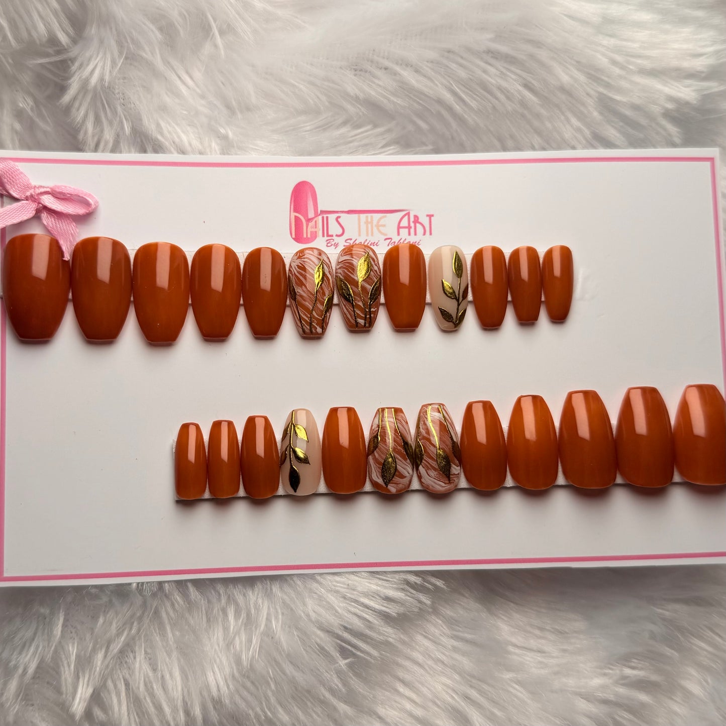 Golden Cocoa Chrome Press-On Nails | Brown & Gold Chrome Luxury Set (Universal )