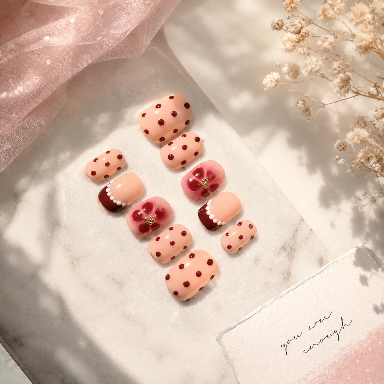 Cherry Blossom Polka Dot Press-On Nails (10 Nails)