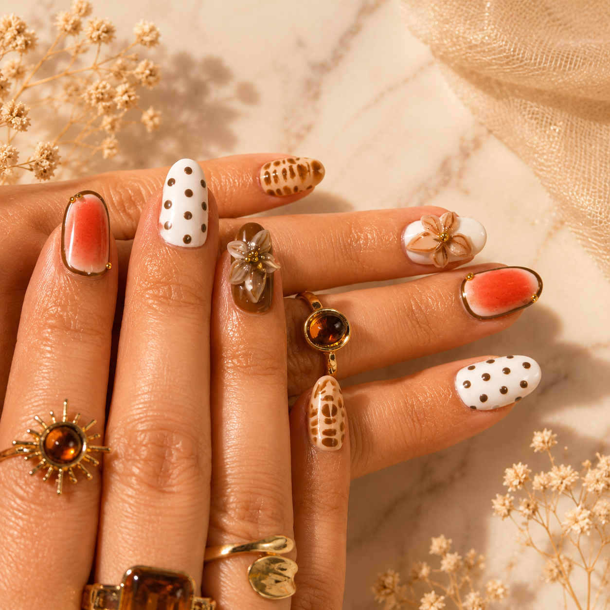 Caramel Bloom Press-On Nails (10 nails)