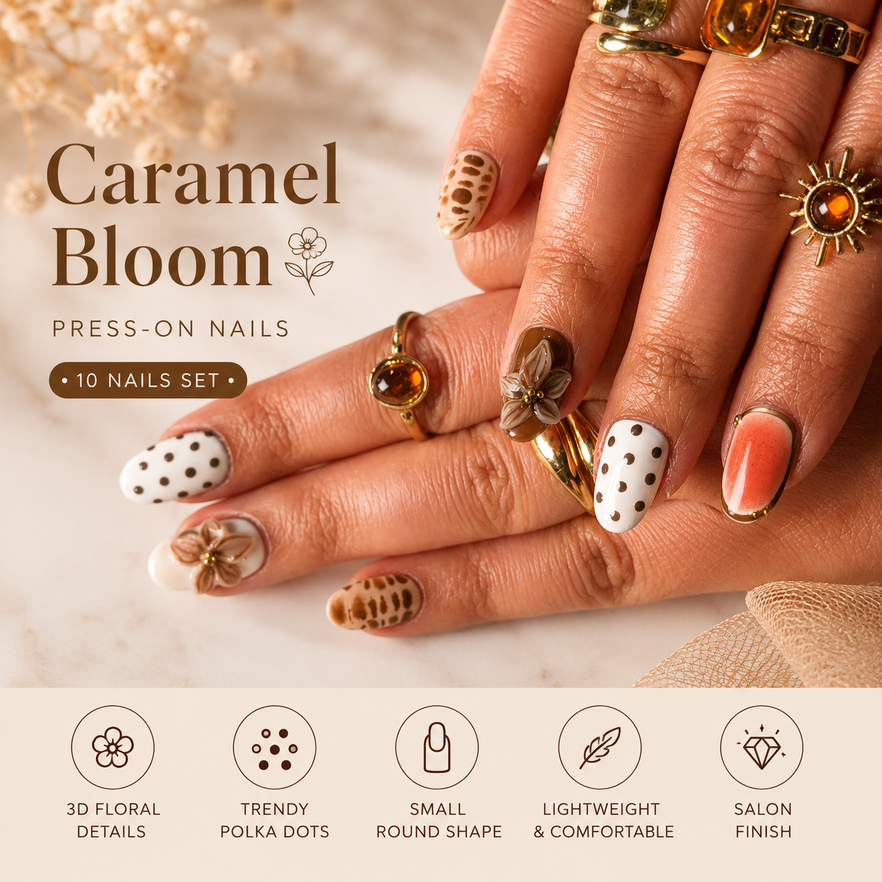 Caramel Bloom Press-On Nails (10 nails)