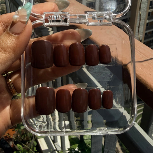 Rich Chocolate Gloss Press-On Nails | Short Soft Square | Luxe Minimal Nails (10 Nails)