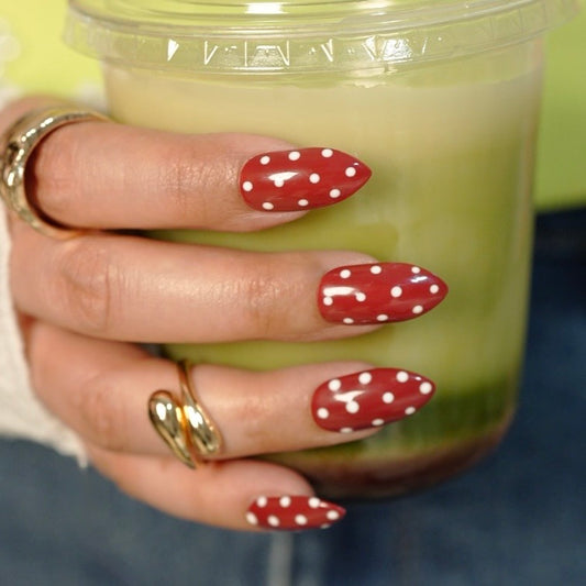 Maroon Polka Dot Press On Nails 🤍 (10 nails)
