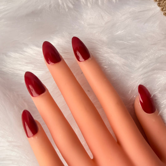 Glossy Maroon almond Press on nails