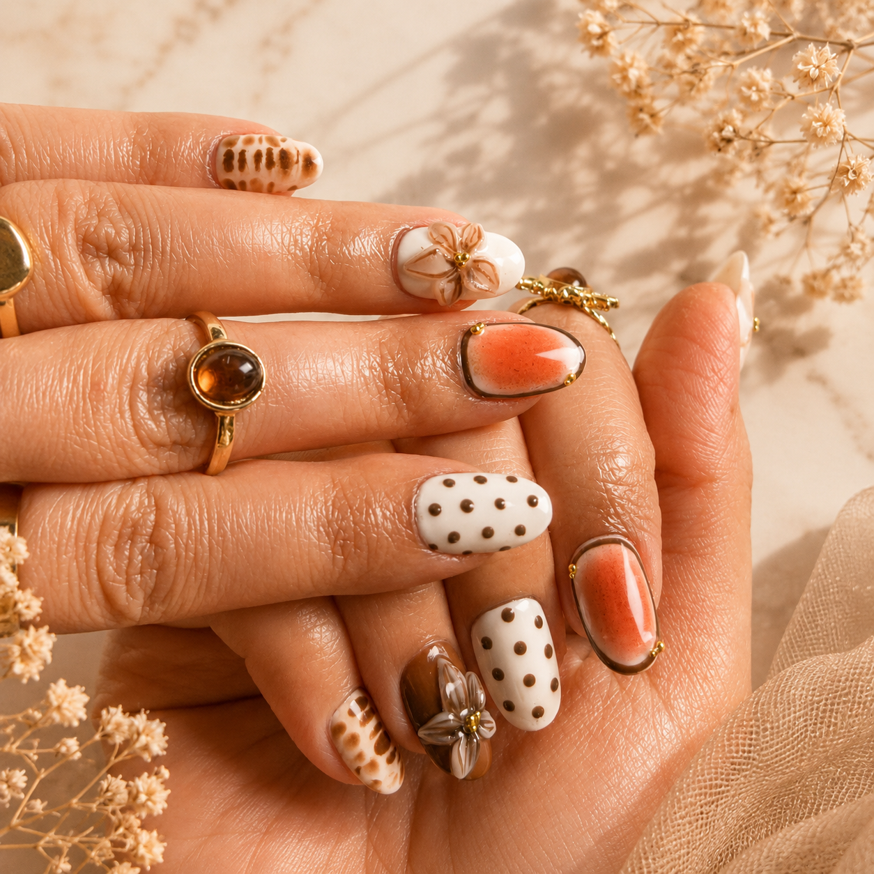 Caramel Bloom Press-On Nails (10 nails)
