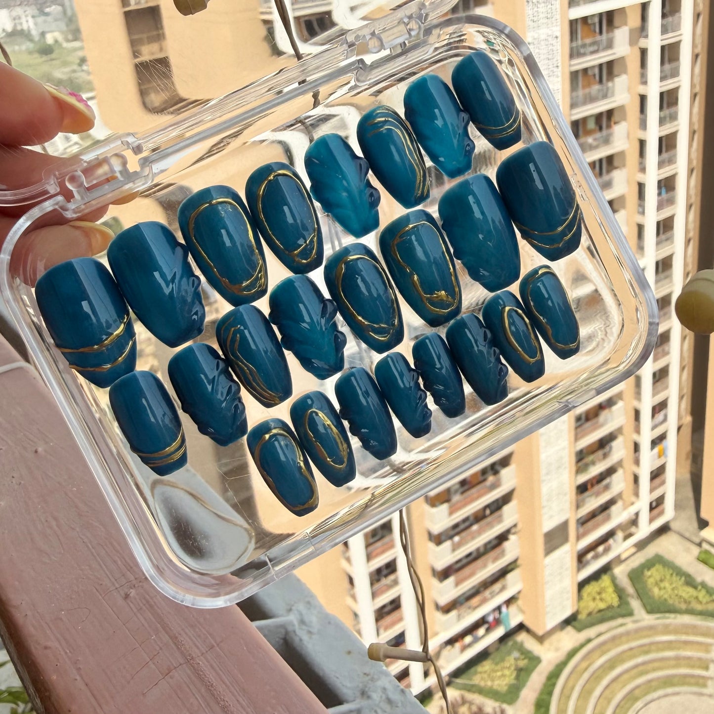 Celestial Blue 3D Chrome Press On Nails | Designer Nails