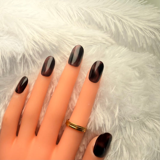 Magnetic Cat Eye Nails – Deep Burgundy Glossy Press-On Set (Universal)