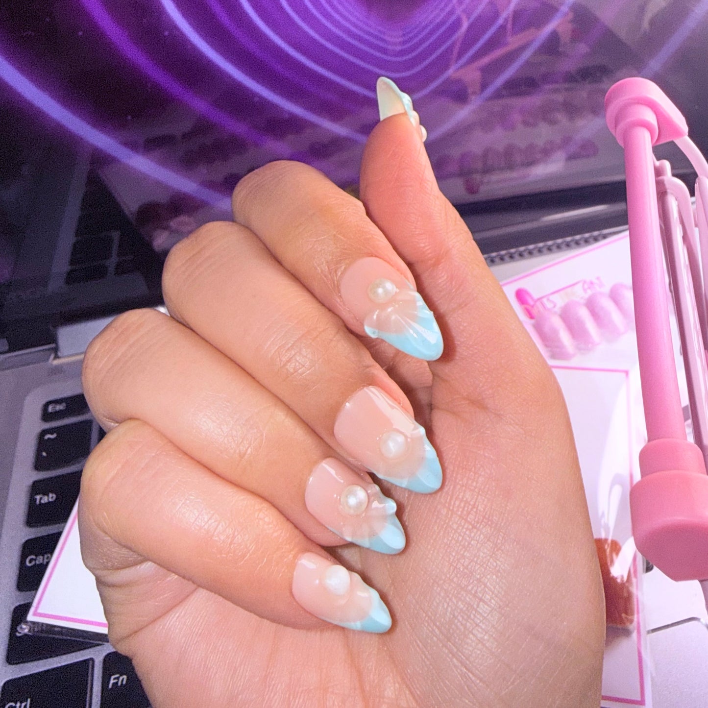 3D Shell Pastel Green Press-On Nails | Pearl Ocean Luxury Nails