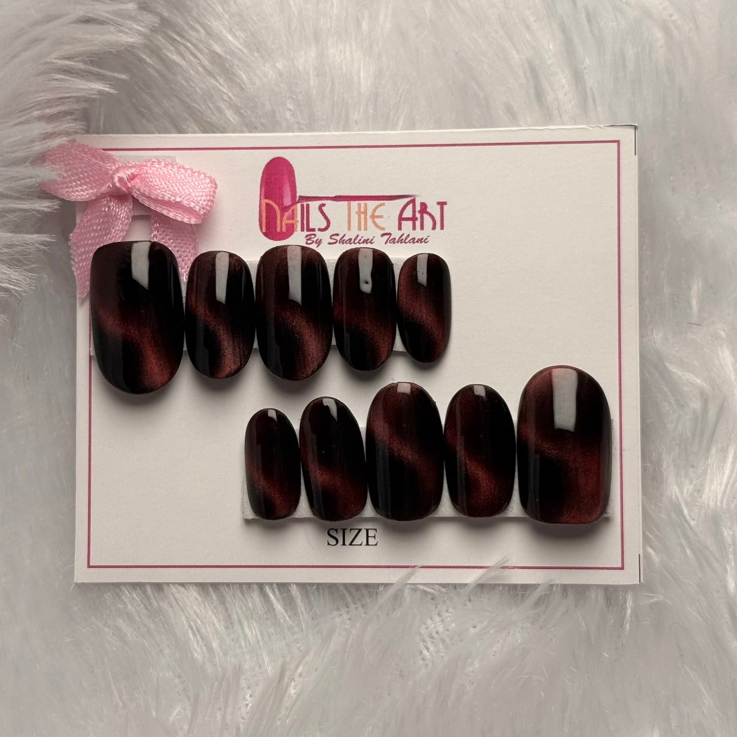 Magnetic Cat Eye Nails – Deep Burgundy Glossy Press-On Set