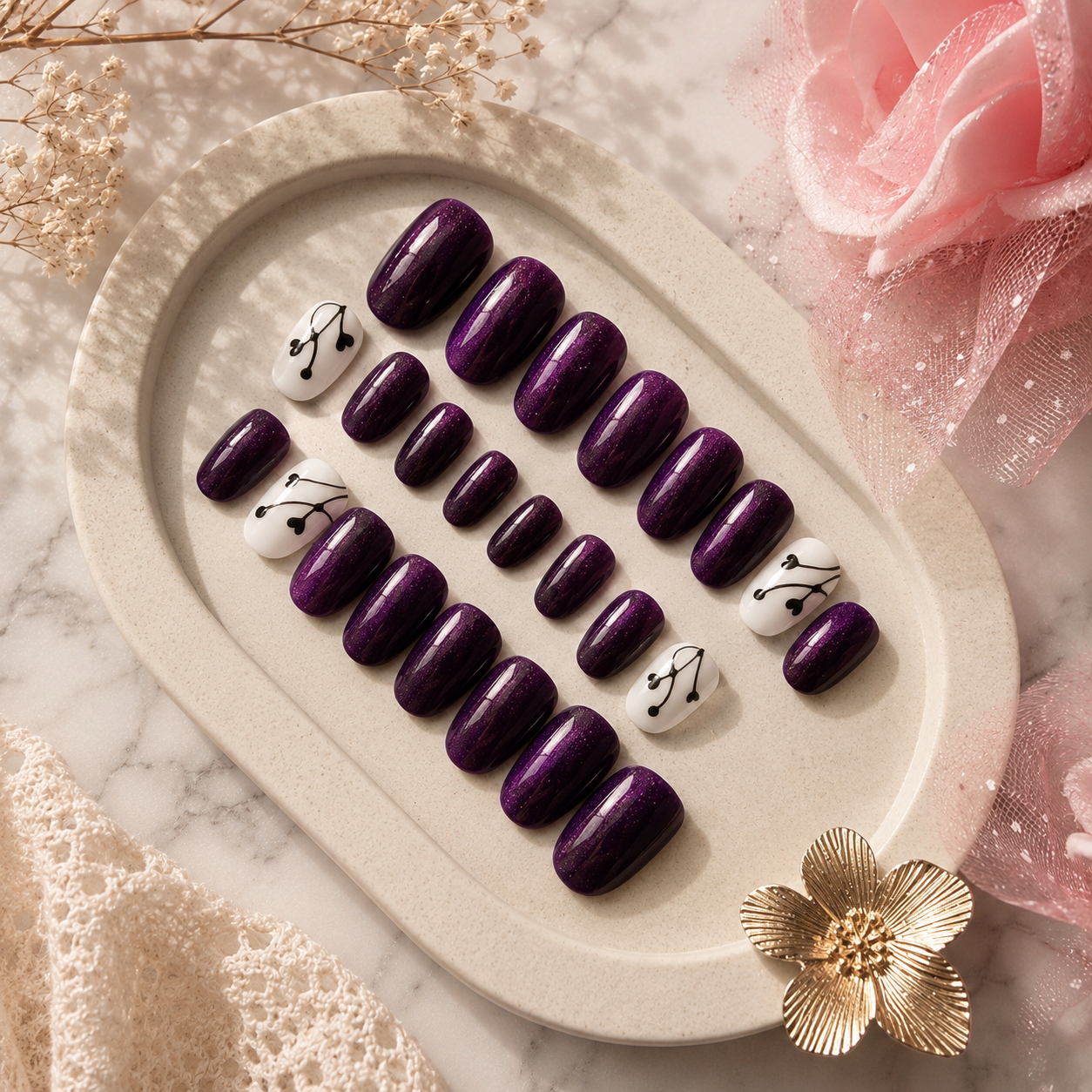 Amethyst Heart Press-On Nails (Universal)