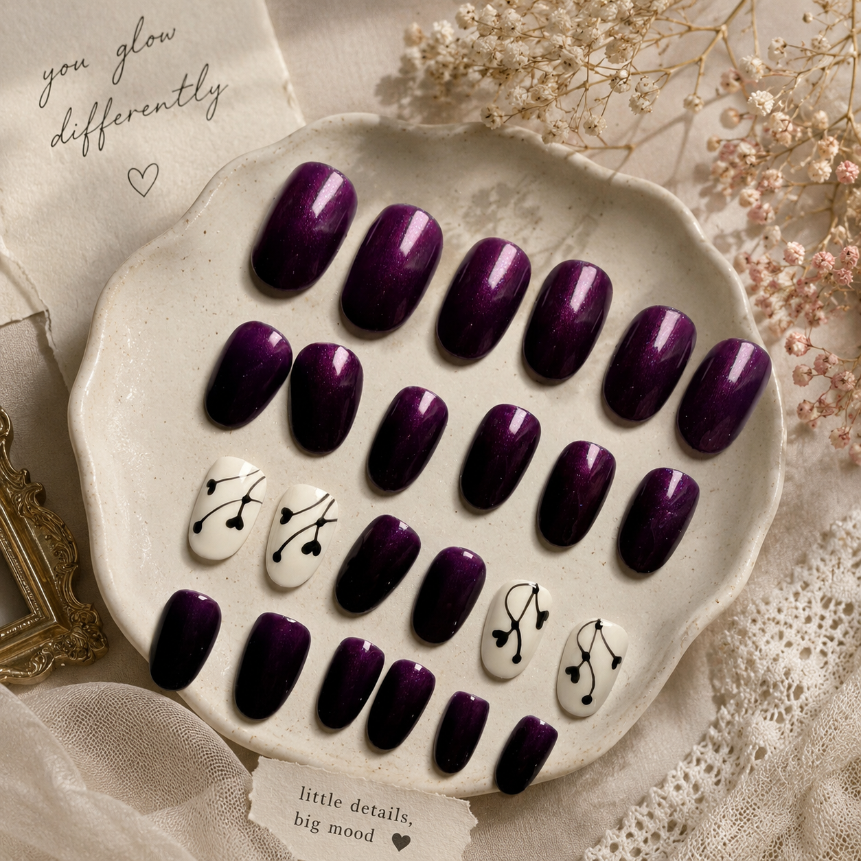 Amethyst Heart Press-On Nails (Universal)