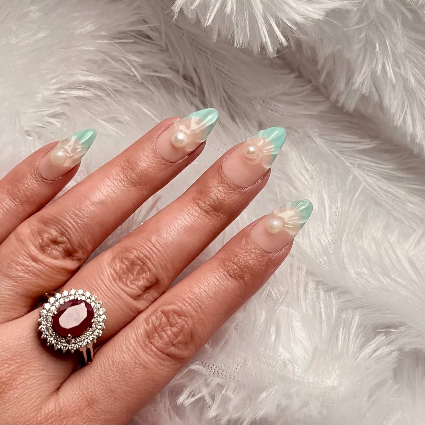 3D Shell Pastel Green Press-On Nails | Pearl Ocean Luxury Nails