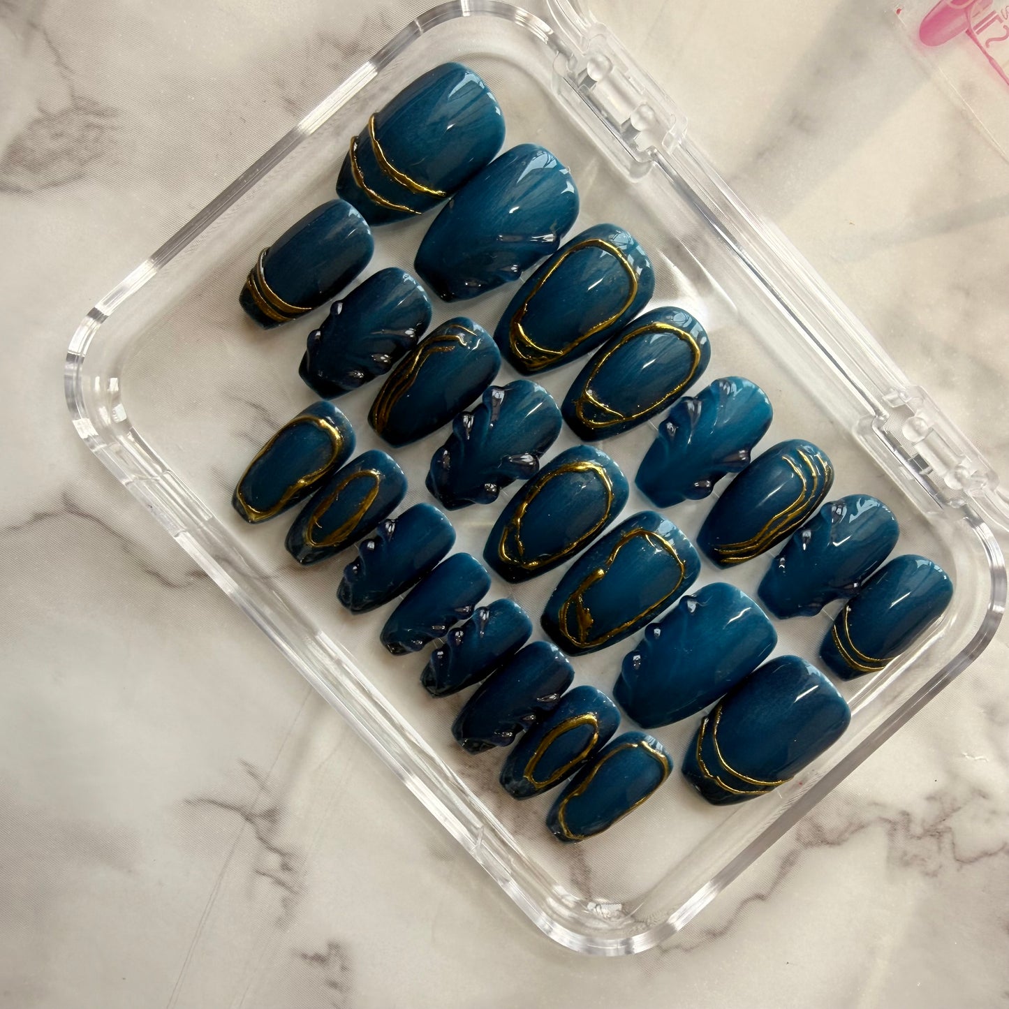 Celestial Blue 3D Chrome Press On Nails | Designer Nails