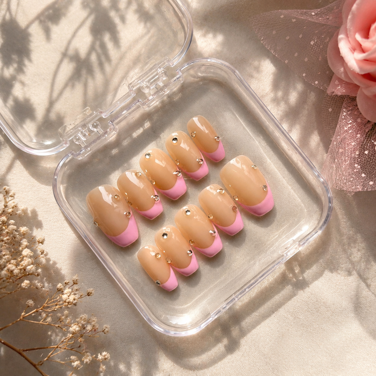 Blush Pink French Rhinestone Press-On Nails (10 Nails)