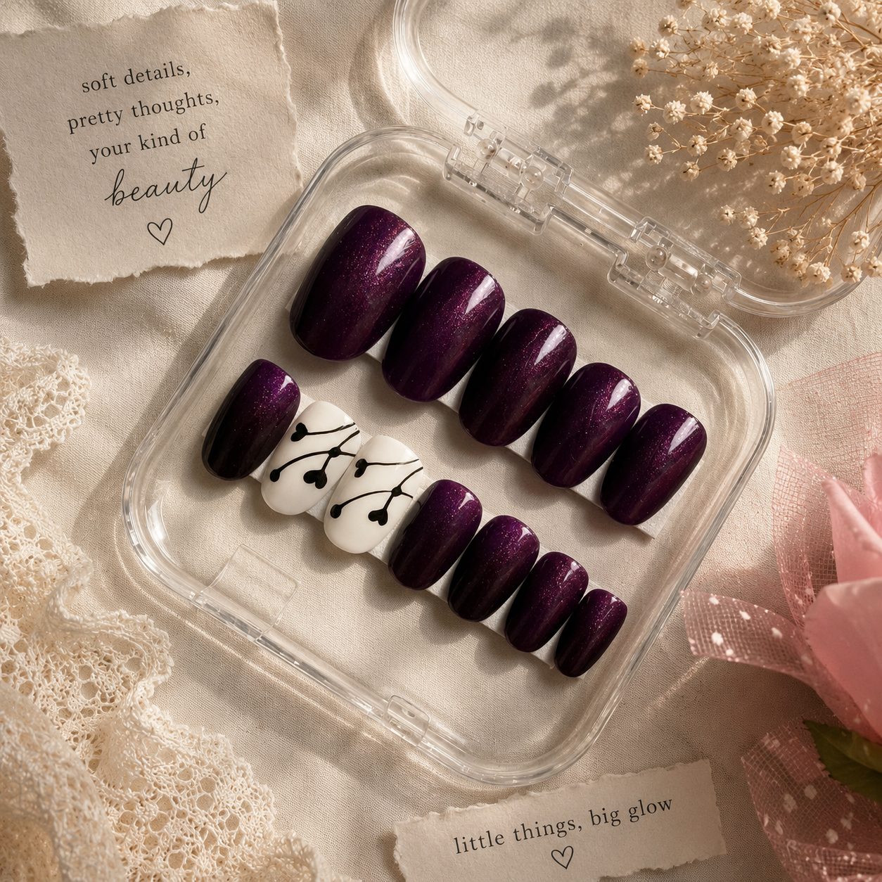 Amethyst Heart Press-On Nails (Universal)