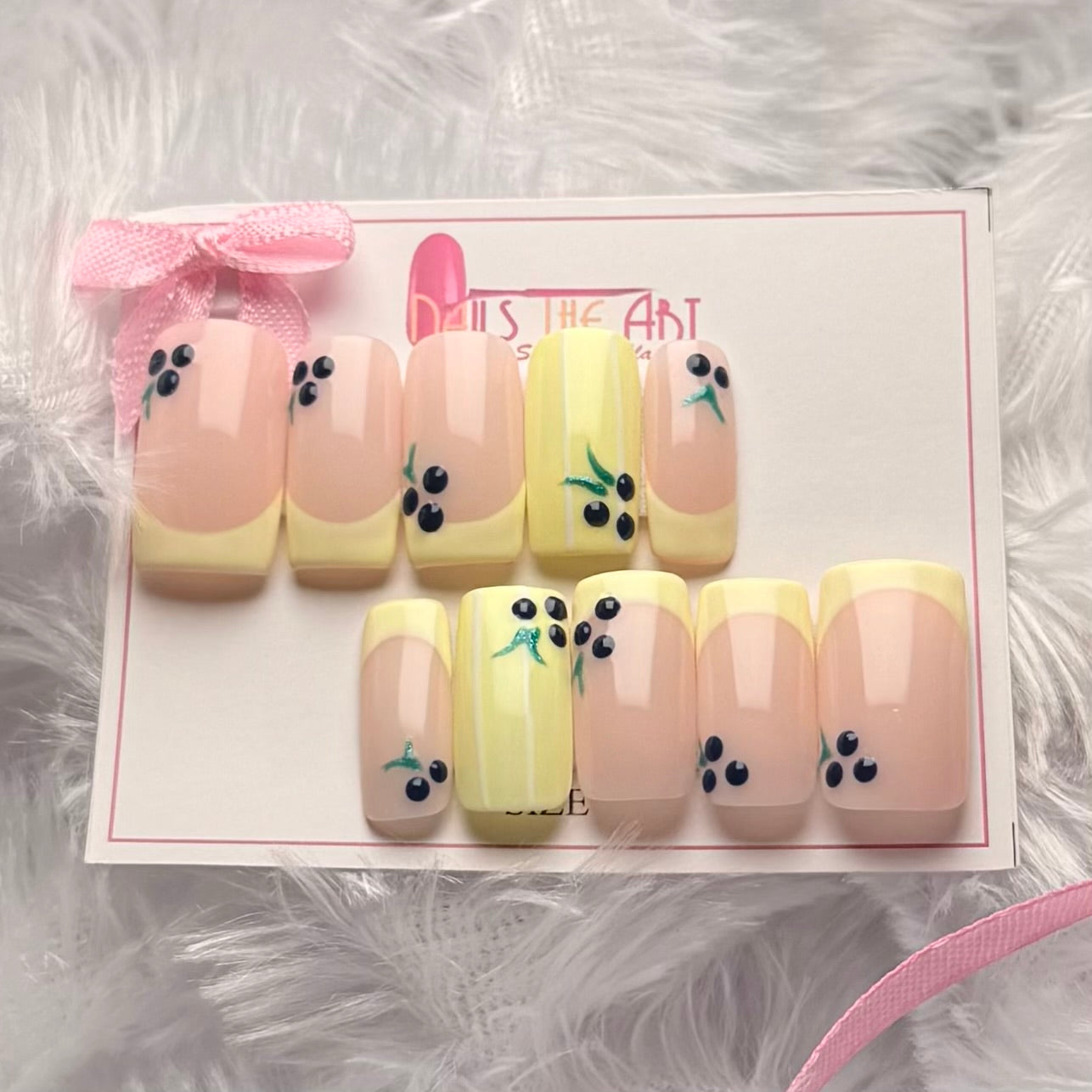 Pastel Lemon French Tips with Cherry Nail Art | Summer Nails