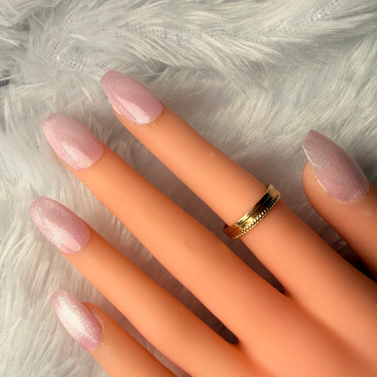 Blush Pink Cat Eye Shimmer Coffin Press-On Nails – Magnetic Gloss Finish (universal)