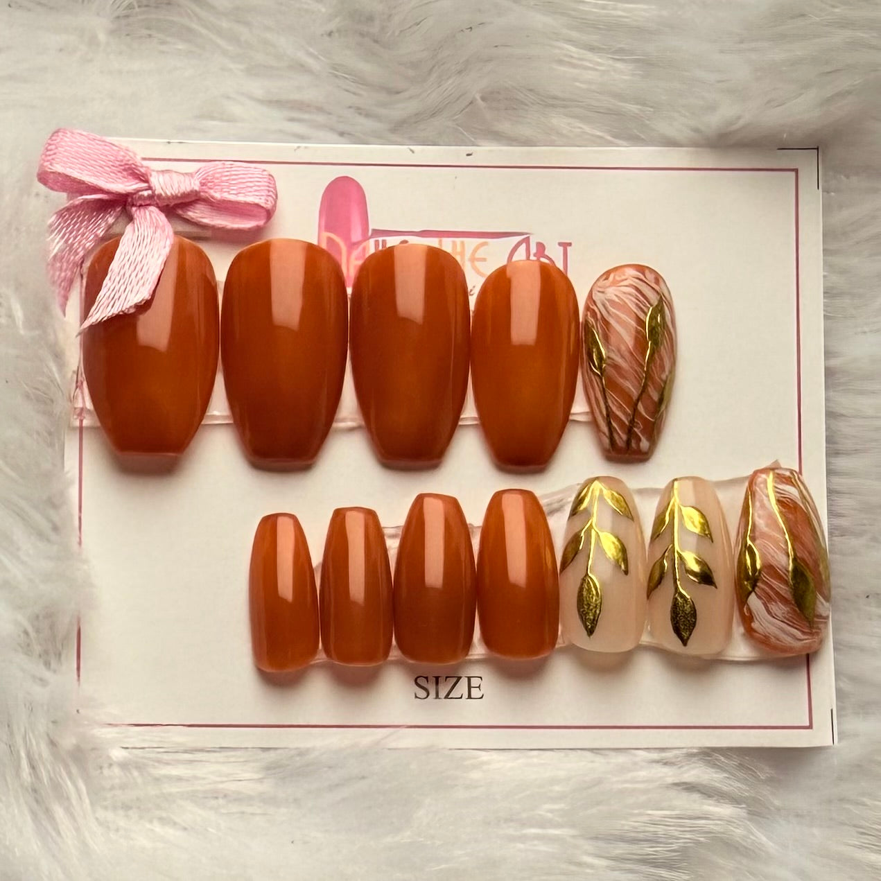 Golden Cocoa Chrome Press-On Nails | Brown & Gold Chrome Luxury Set (Universal )