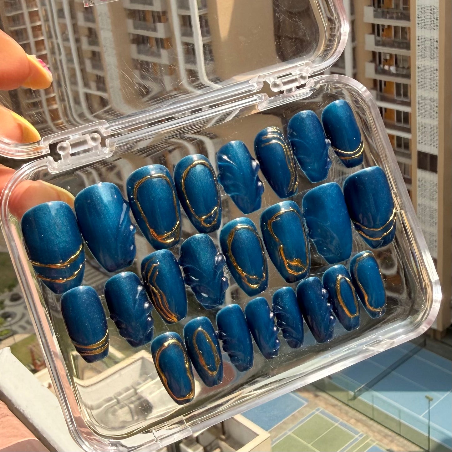 Celestial Blue 3D Chrome Press On Nails | Designer Nails