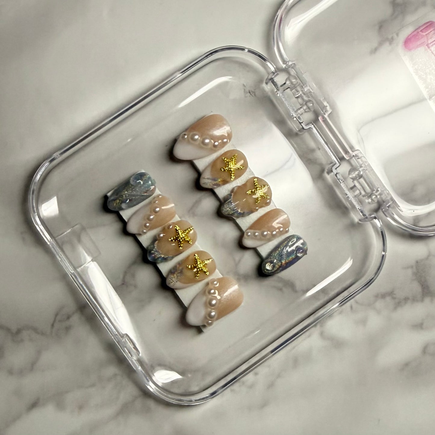 Pearl Starfish Press On Nails | Ocean Inspired 3D Nail Set (10 nails)