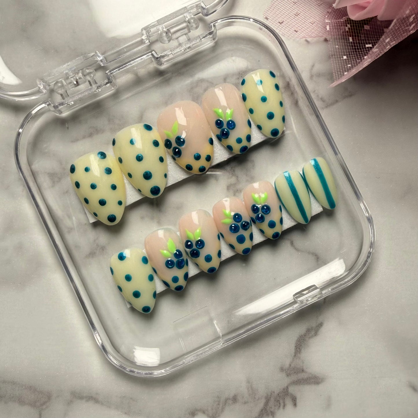 Berry Bliss Nail Set | Cute Pastel Press-On Nails | Handmade Aesthetic 3d Gel Nails (Universal)