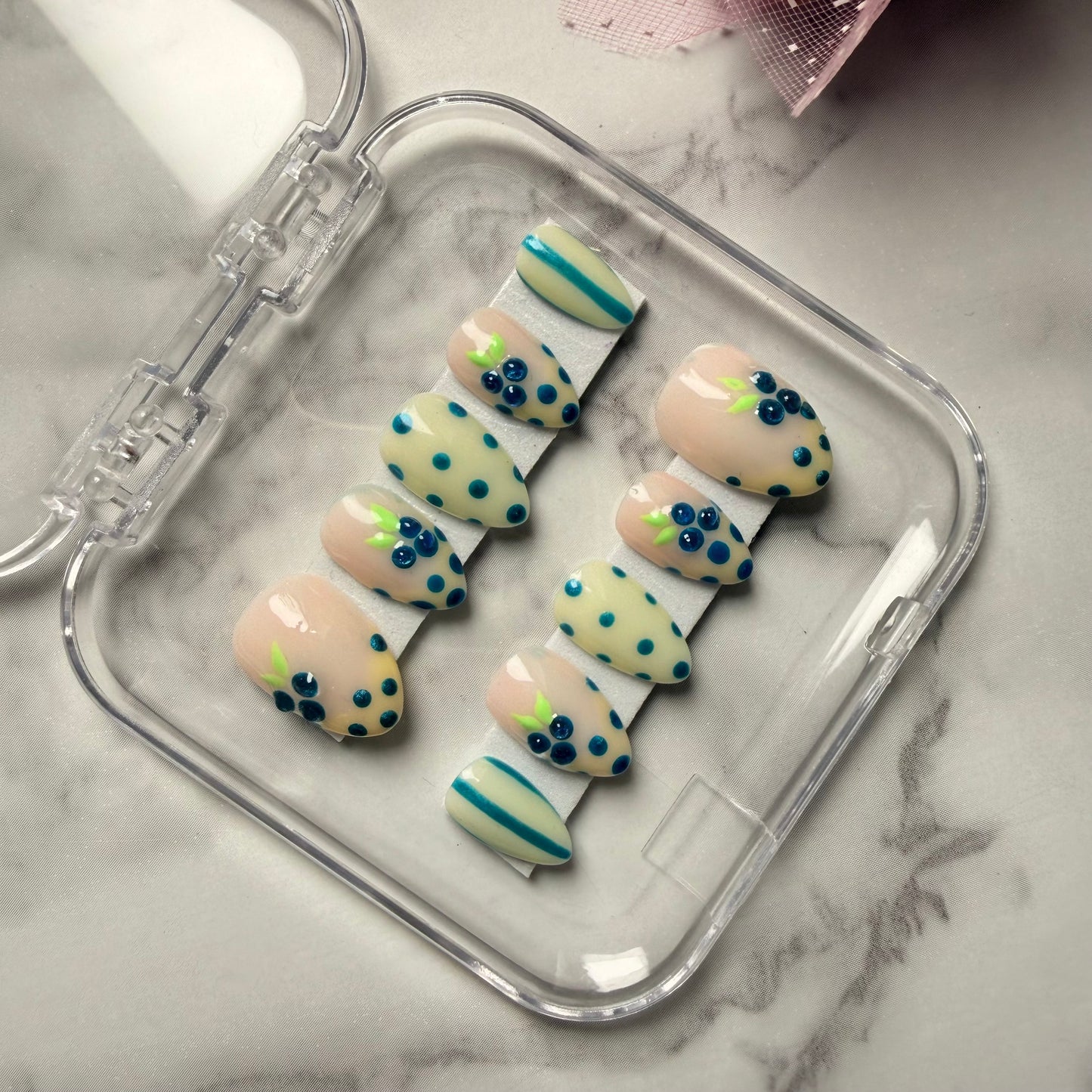 Berry Bliss Nail Set | Cute Pastel Press-On Nails | Handmade Aesthetic 3d Gel Nails (10 nails)