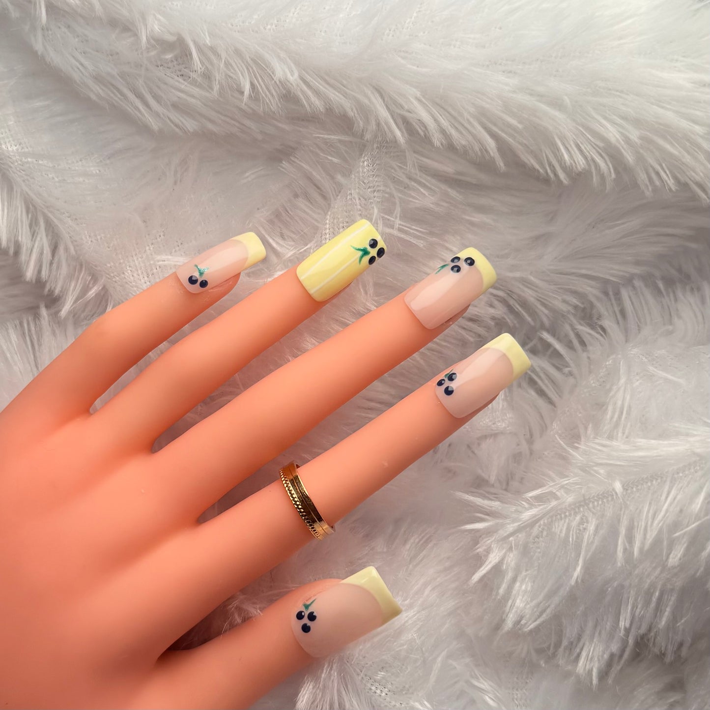 Pastel Lemon French Tips with Cherry Nail Art | Summer Nails