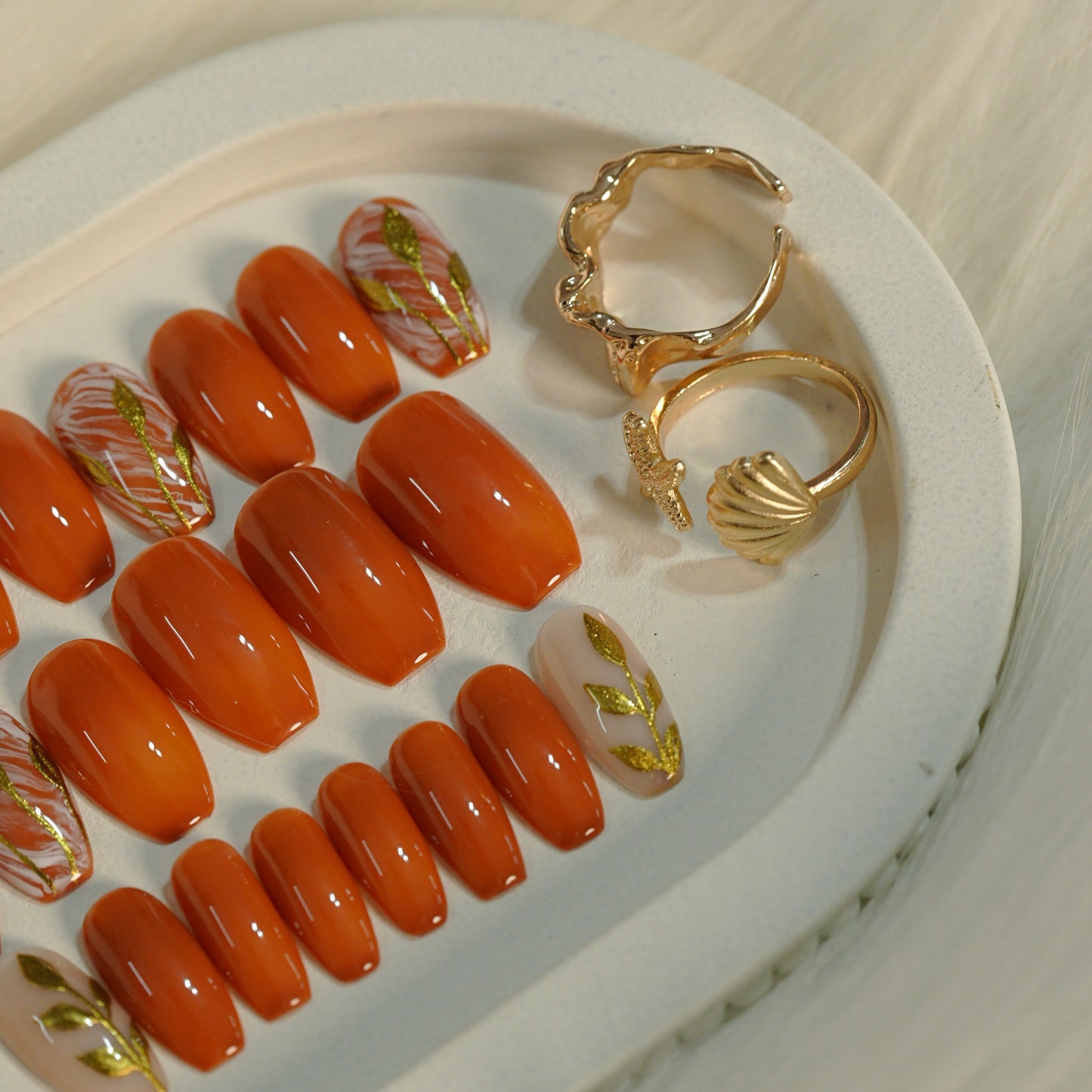Golden Cocoa Chrome Press-On Nails | Brown & Gold Chrome Luxury Set (Universal )