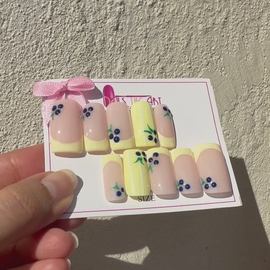 Pastel Lemon French Tips with Cherry Nail Art | Summer Nails