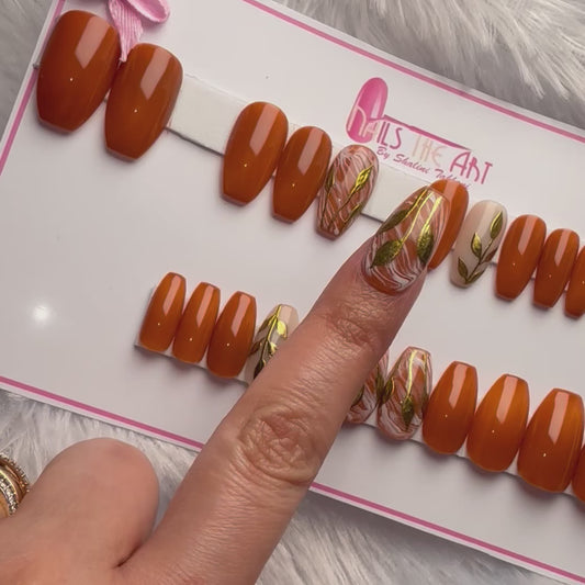 Golden Cocoa Chrome Press-On Nails | Brown & Gold Chrome Luxury Set (Universal )