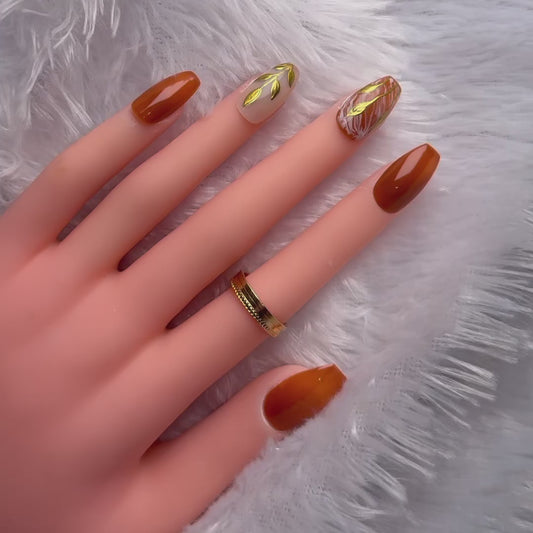 Golden Cocoa Chrome Press-On Nails | Brown & Gold Chrome Luxury Set