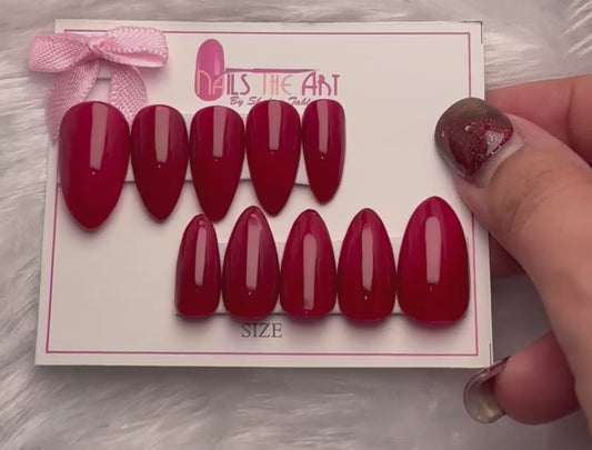Glossy Maroon almond Press on nails