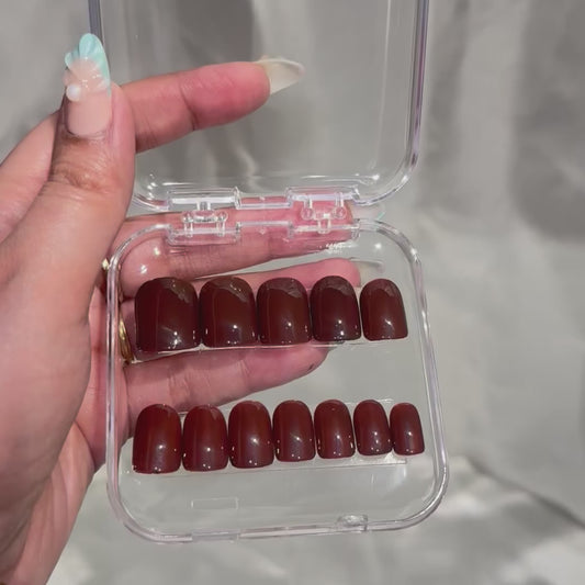 Rich Chocolate Gloss Press-On Nails | Short Soft Square | Luxe Minimal Nails (12 Nails)