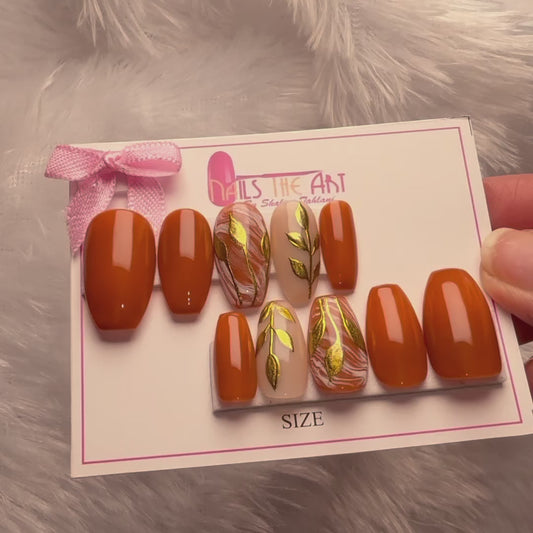 Golden Cocoa Chrome Press-On Nails | Brown & Gold Chrome Luxury Set