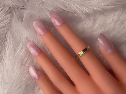 Blush Pink Cat Eye Shimmer Coffin Press-On Nails – Magnetic Gloss Finish