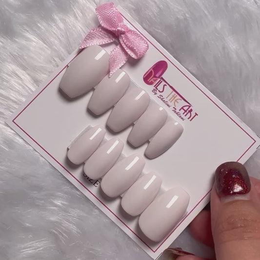 Classic White Glossy Press-On Nails | Coffin Shape | Minimal Elegant Set
