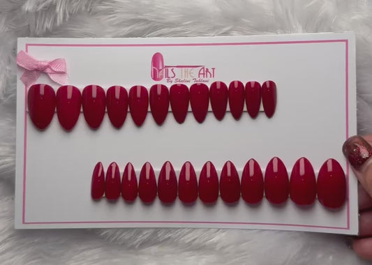 Glossy Maroon almond Press on nails (Universal)